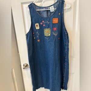 Vintage Y2K Erika & Co Floral Embroidered Denim Dress